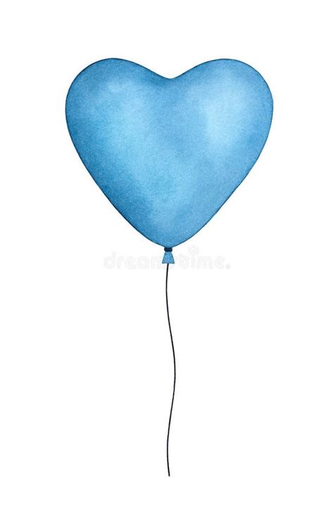 Blue Heart Shaped Balloon With Black Waving Twine Stock Illustration