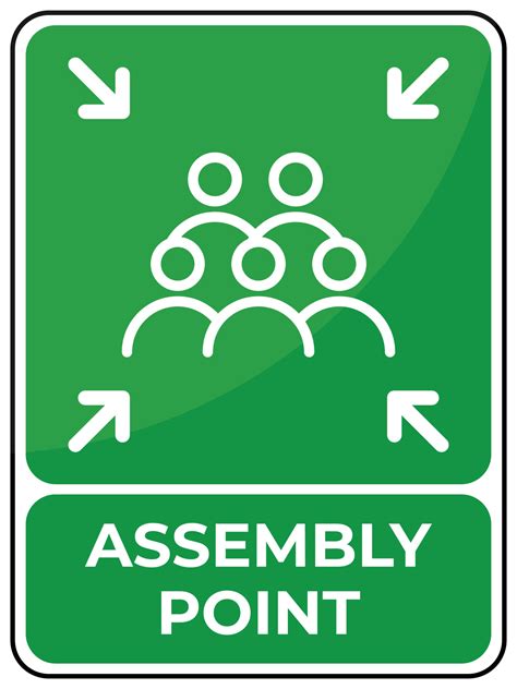 Assembly Point Icon Vector Signage With Green Background Group Of Five People Gathered In The