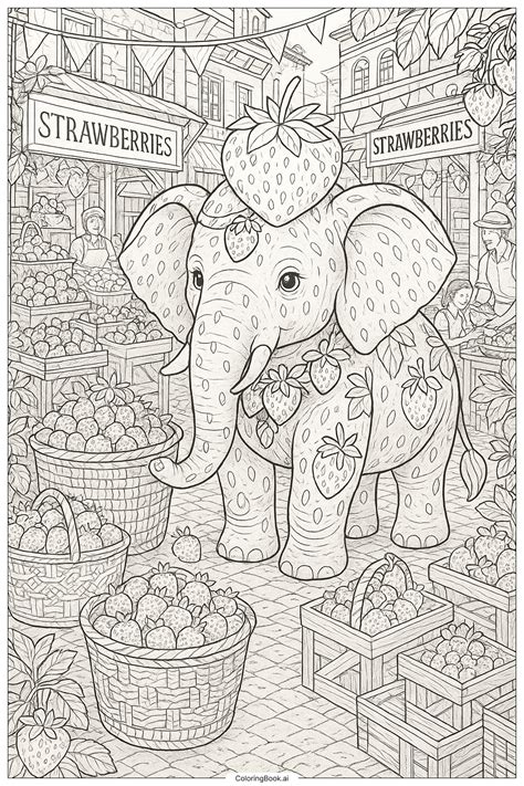 Strawberry Elephant Ausmalbild - Strawberry Elephant In A Bustling Strawberry Market Coloring Page (Free ...