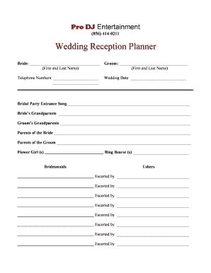 fillable     wedding reception planner fax email