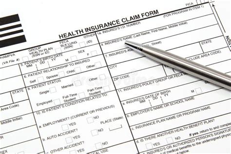 Health Insurance Claim Form With Silver Pen Stock Image Image Of