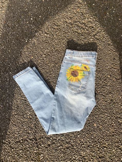 Handmade Sunflower Painted Jeans Painted Jeans Sunflower Painted