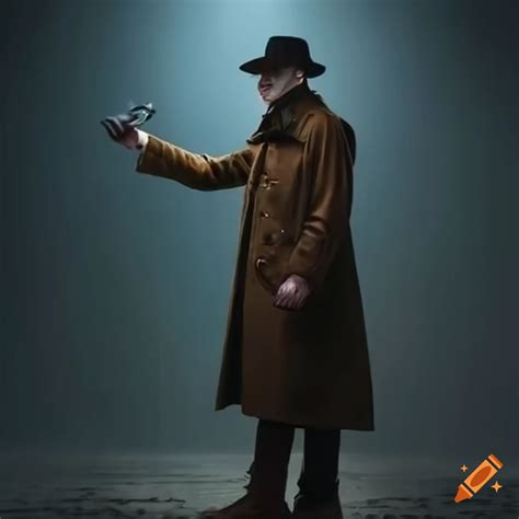 Image Of A Mysterious Detective In A Trench Coat And Fedora Hat On Craiyon