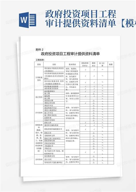 政府投资项目工程审计提供资料清单【】 Word模板下载编号lxwoxojr熊猫办公