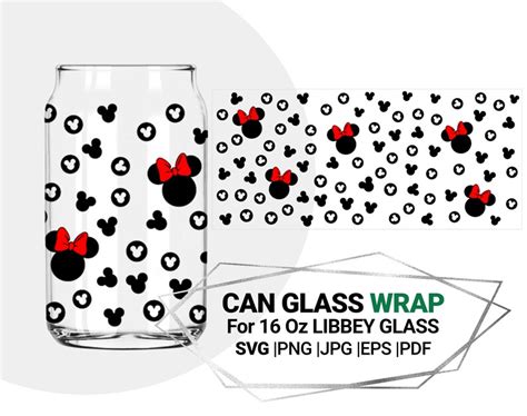 Mouse Ears Full Wrap Svg For Cricut Libbey Oz Can Glass Etsy