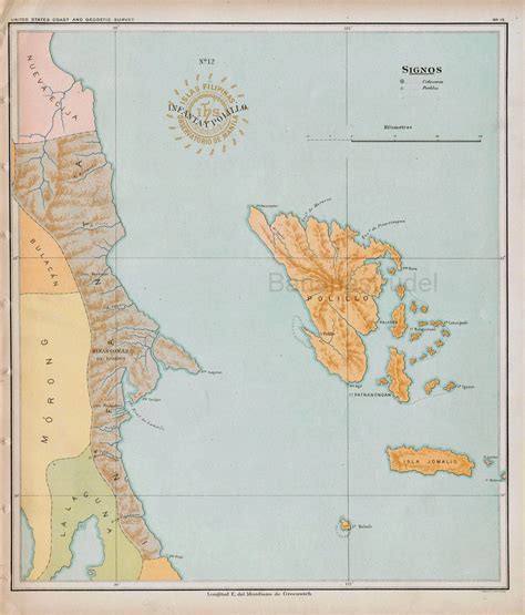 A rare antique map of Infanta, Quezon Province, the Philippines, and ...