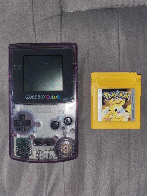 Gameboy Color Atomic Purple plus Pokémon Yellow Authentic Game Video