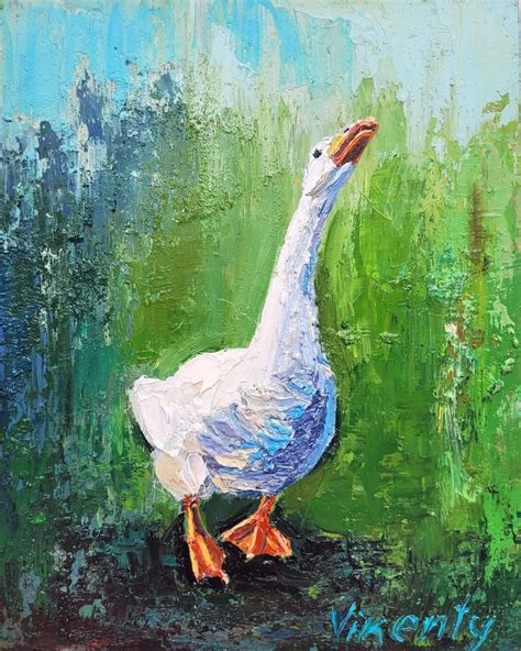 Goose Painting Duck Painting Bird Original Art Impasto Painting 6x8