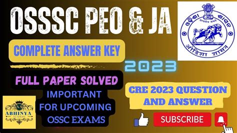 Osssc Peo And Ja 20239th July Complete Paper Solved Answer Key