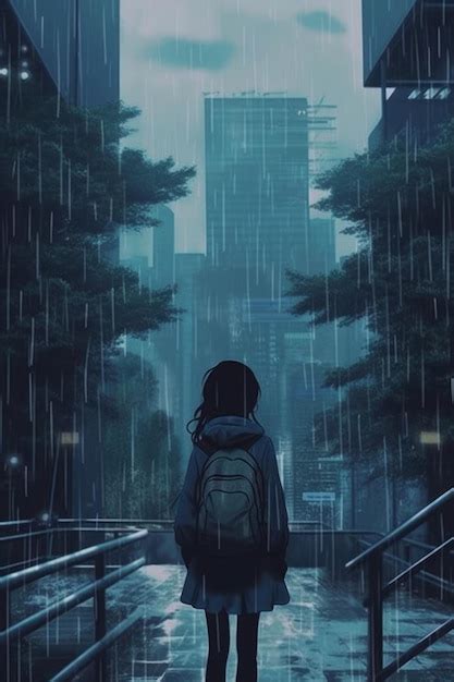 Chica Anime Caminando Bajo La Lluvia Fondos De Pantalla Foto Premium