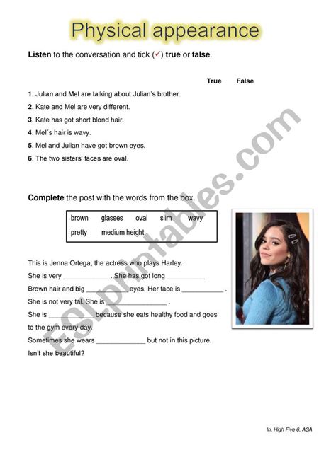 Physical Appearance Esl Worksheet By Clarinha