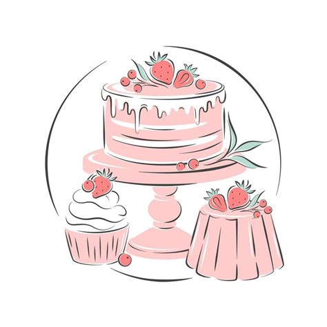 Pastel Cupcake Y Bayas Logotipo De La Pastelería Ilustración