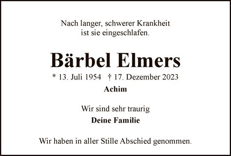 Traueranzeigen Von B Rbel Elmers Trauer Kreiszeitung De