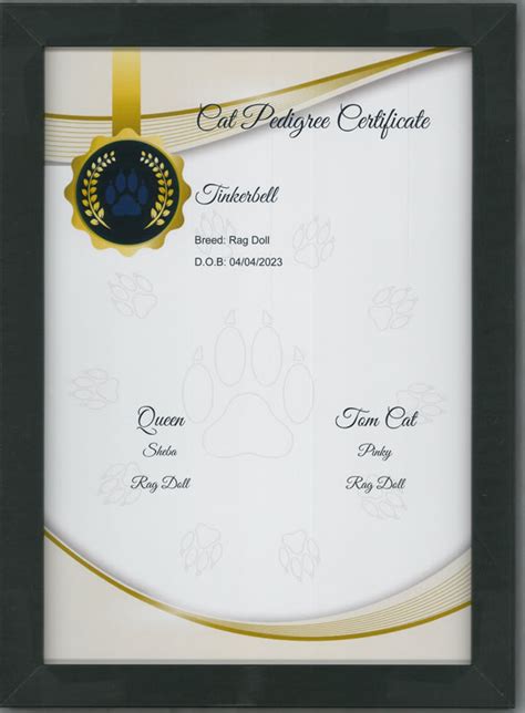 Cat Pedigree Certificate One Generation Pedigree Form Maker