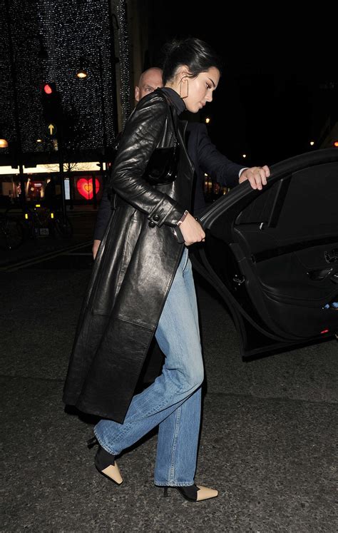 Kendall Jenner In A Black Leather Trench Coat Stepped Out In London