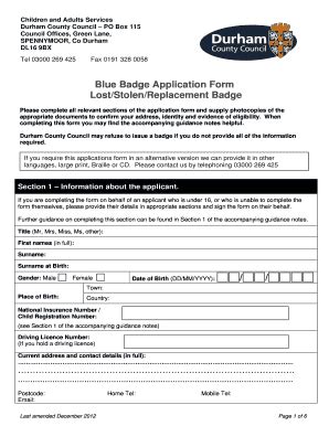 Blue Badge Application Form Durham County Council Content Durham