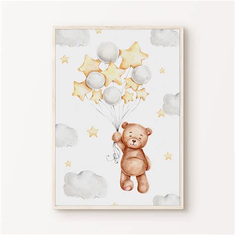 Printable Teddy Bear Nursery Wall Art, Neutral Nursery Bear Print, Cute ...