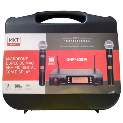 Microfone Duplo Sem Fio Profissional Mxt Uhf M Maleta