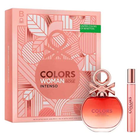 Set Benetton Colors Rose Intense 2pzs 80ml Edp Spray 10ml Edp Spray Pasión De Fragancias