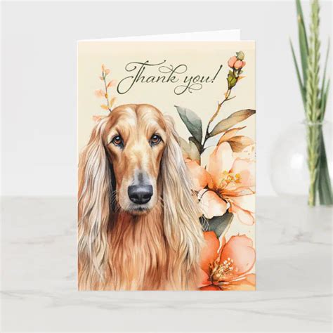 Afghan Hound Dog with Peach Lilies Thank You Card | Zazzle