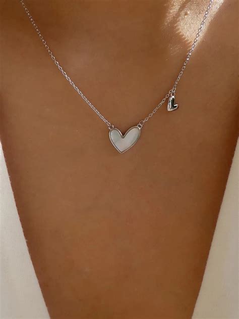 Collier Pendentif Coeur Nacre Argent Bijoux Fantaisie Bijoux Coeur