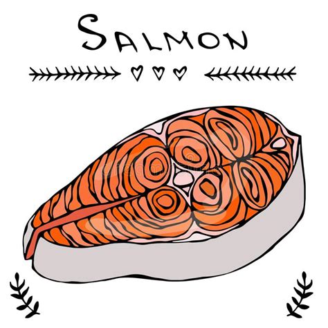 Image Steak Of Red Fish Salmon For Seafood Menu Ink Vector