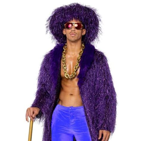 Pimp Costume Faux Fur Coat Metallic Long Sleeves Oversized Hat Purple 6200 Ebay