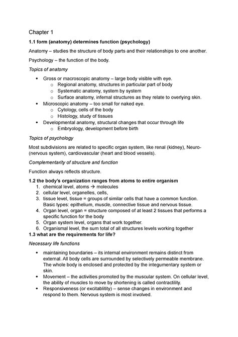 Chapter 1 Samenvatting Cel En Weefsel Chapter 1 1 Form Anatomy