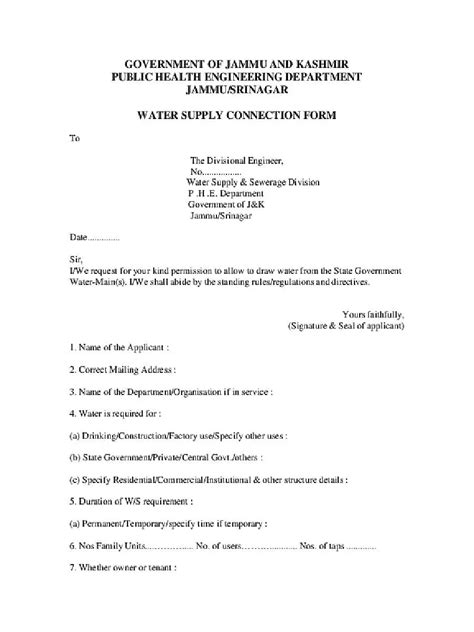 Jandk Water Supply Connection Application Form Pdf Instapdf