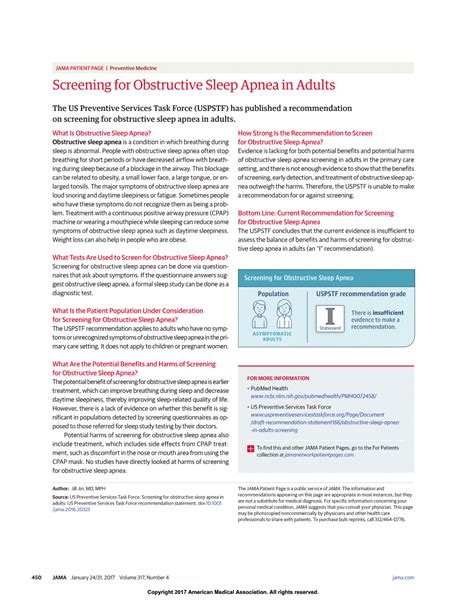 Screening For Obstructive Sleep Apnea In Adults Guidelines JAMA