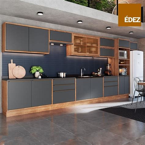 Cozinha Completa 100 MDF Modular Édez Uno 15 portas 6 gavetas e