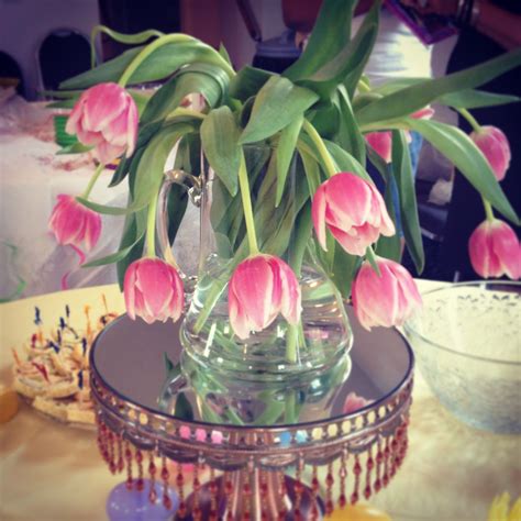 Drooping Tulips in Glass Vase