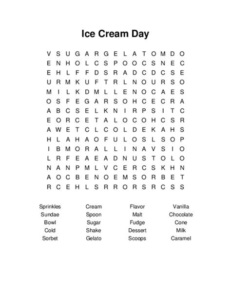 Ice Cream Day Word Search