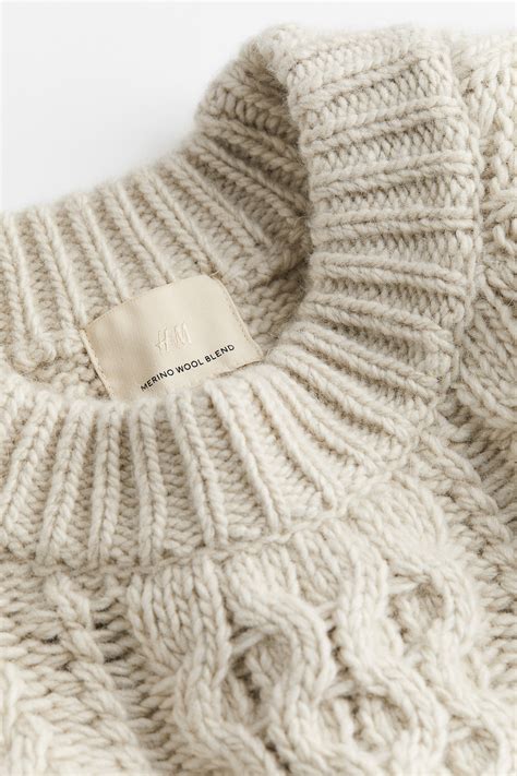 Wool Blend Cable Knit Sweater Beige Ladies Handm Us