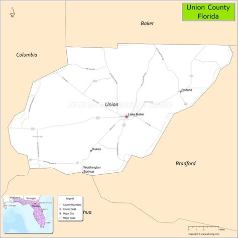 Union County Map, Florida, USA | Check Major Cities & Towns, County ...