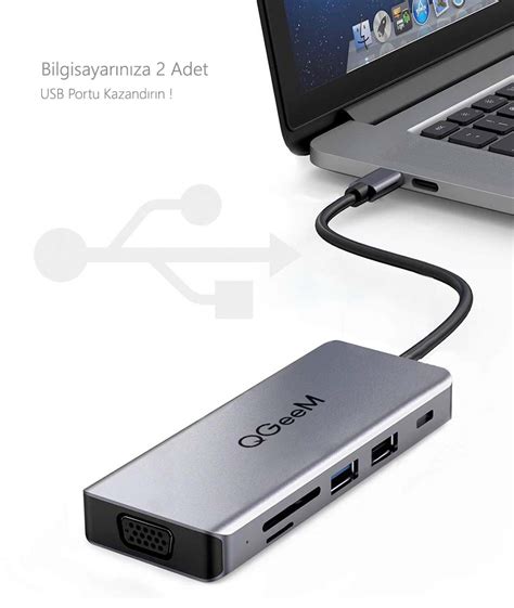 Qgeem Usb Type C In Xhdmi Vga Tf Sd Kart Okuyucu Usb