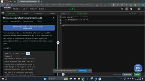 Minimum Number Of Deletions And Insertions Geeks For Geeks Python Solution Youtube