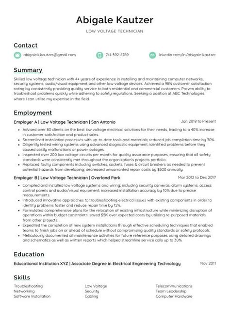 Low Voltage Technician Resume Cv Example And Writing Guide