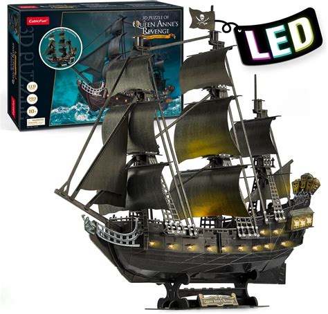 Cubicfun D Puzzle For Adults Moveable Led Pirate Ship Desk Decorations