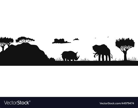 Panoramic black silhouette with african nature Vector Image