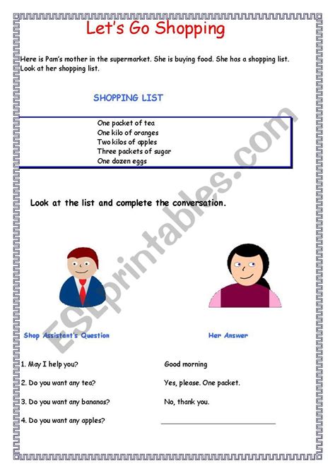 Lets Go Shopping ESL Worksheet By Bluedoll