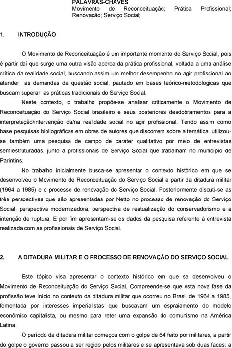 MOVIMENTO DE RECONCEITUAÇÃO DO SERVIÇO SOCIAL um reflexo no exercício