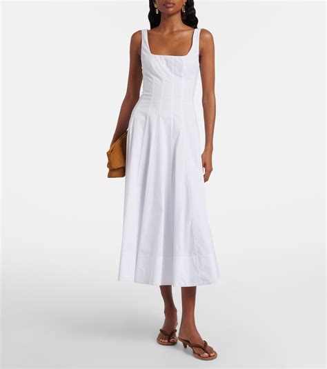 wells cotton poplin midi dress  white staud mytheresa