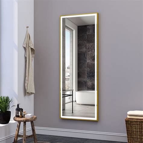 55" Long Brushed Gold Frame Mirror Rectangle LED Wall-Mounted Dressing ...