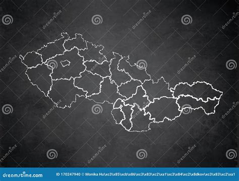 Czechoslovakia Map Administrative Division Separates Regions and Names ...