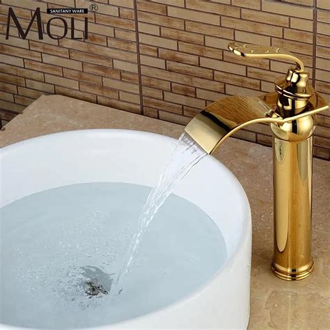 Aliexpress Buy Luxury Waterfall Gold Crane Bathroom Sink Faucet