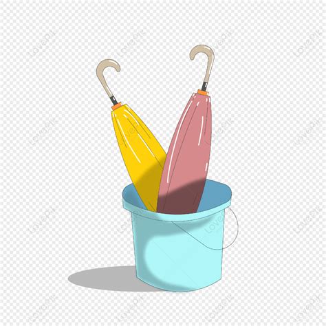 Umbrella In The Bucket Dark Gray Cartoon Yellow Blue Bucket Free PNG