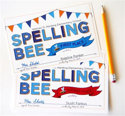 Spelling Bee Award Certificates INSTANT DOWNLOAD PRINTABLE