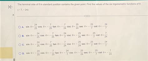 Solved The Terminal Side Of θ ﻿in Standard Position Contains