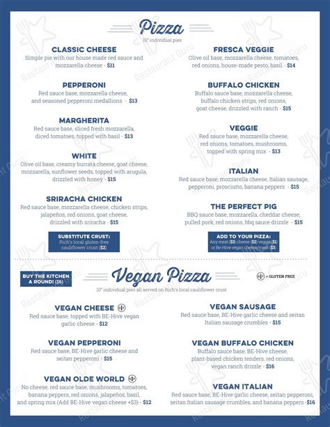 Carta del restaurante East Nashville Beer Works, Nashville